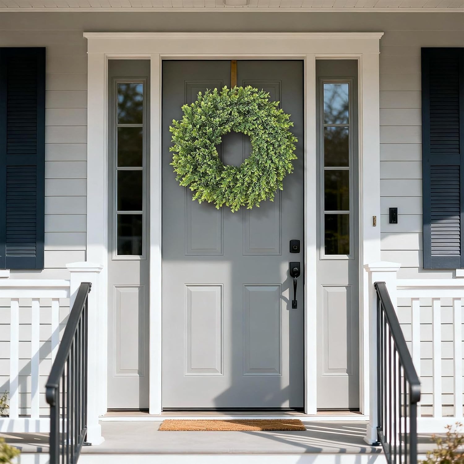 26″ Artificial Boxwood Wreath for Front Door – Large Faux Plant Fake Greenery Ha