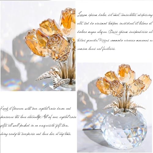 Ornalrist Crystal Gold Roses Figurine, Glass Roses Bouquet Collectible Decor …