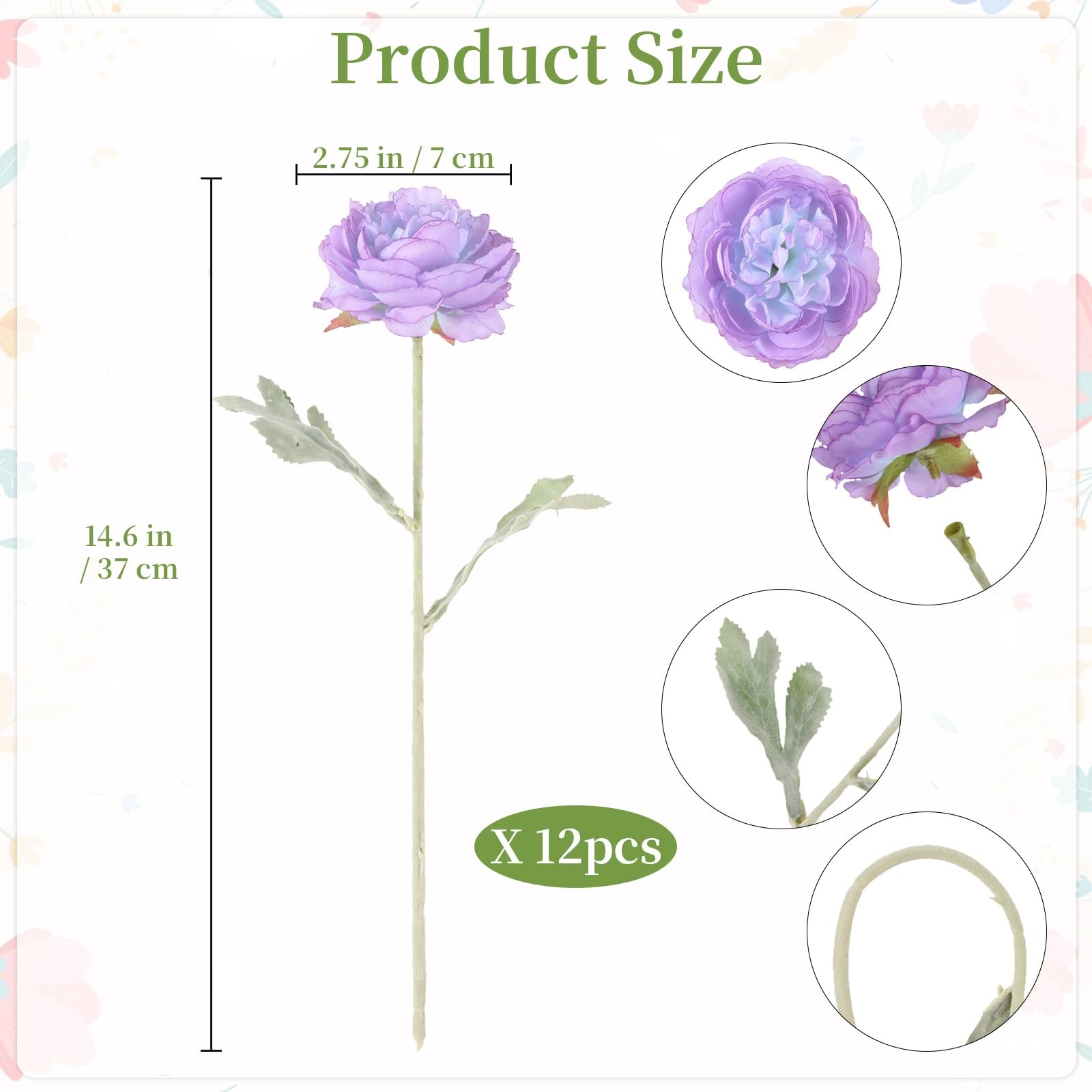 Peonies Artificial Flowers 12Pcs Realistic Purple Silk Ranunculus Flowers 14….