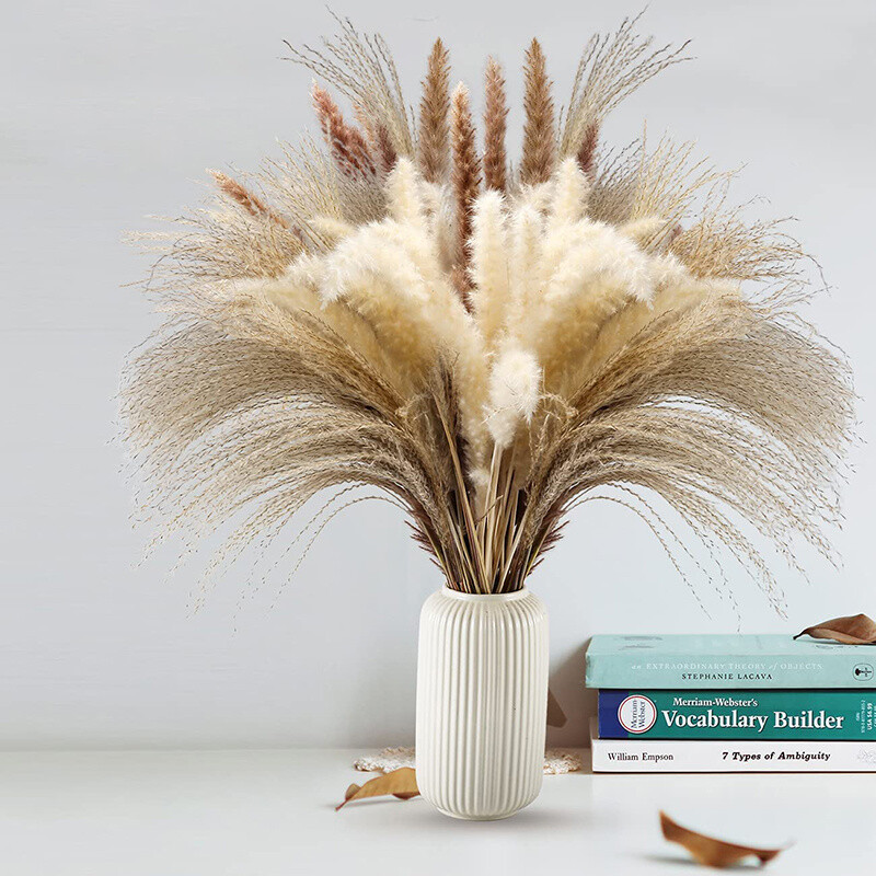 60PCS Natural Dried Pampas Grass Reed Flower Bunch Bouquets Home Wedding Decor