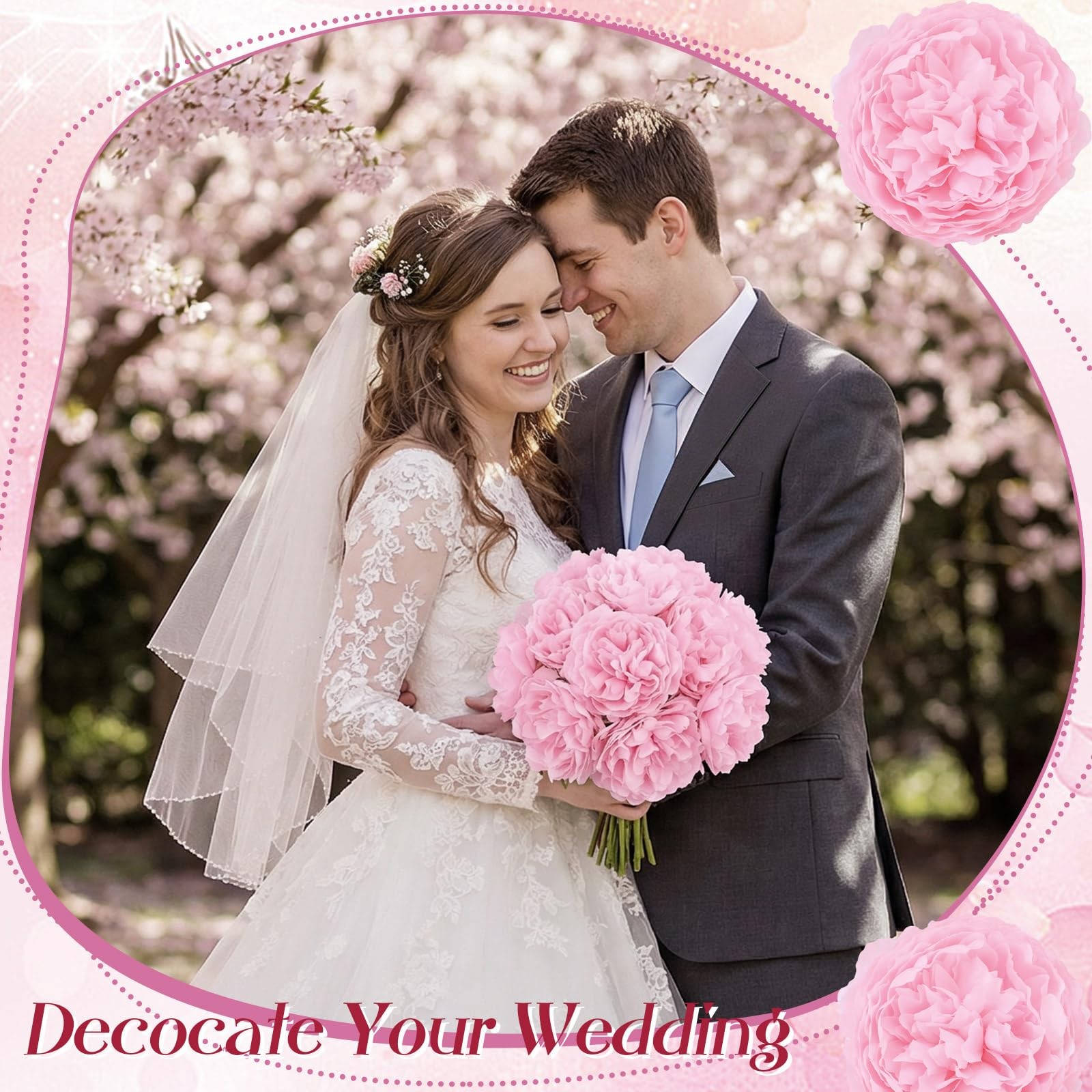 50 PCS Pink 4.7 Inch Artificial Peony Rose Flower Heads Silk Fake Bridal