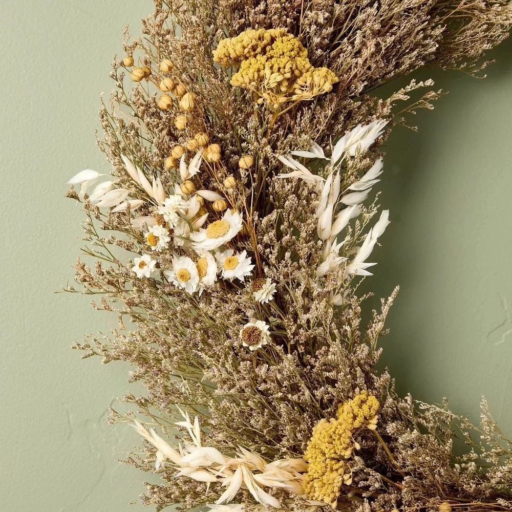 Hearth & Hand Preserved Spring Grass & Flower Brown & Gold 21″ Hanging Wreath