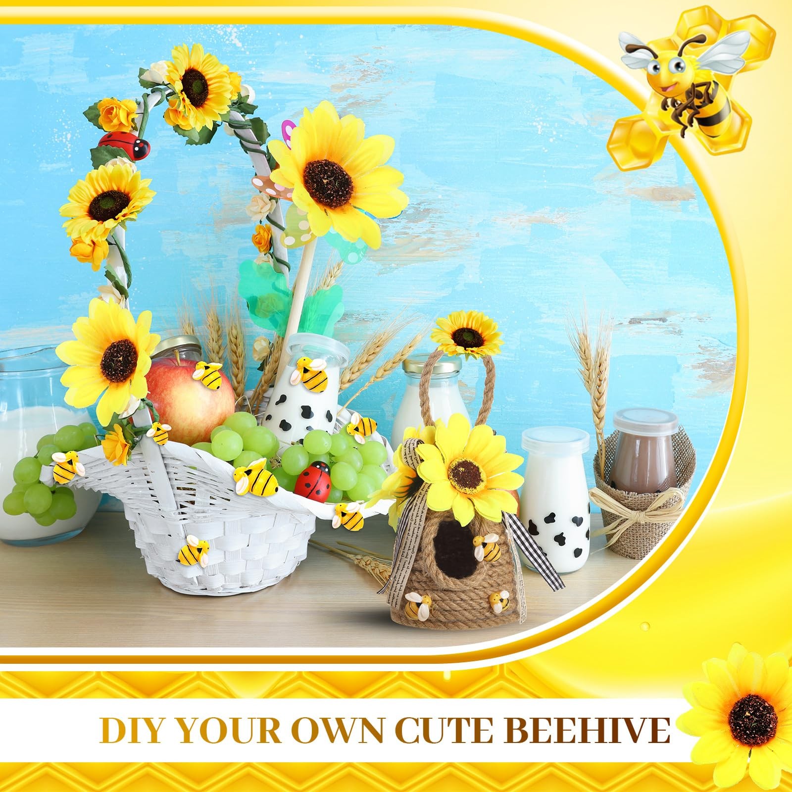 166 PCS Artificial Sunflower Heads Tiny Bees Craft Decoration Silk Daisy