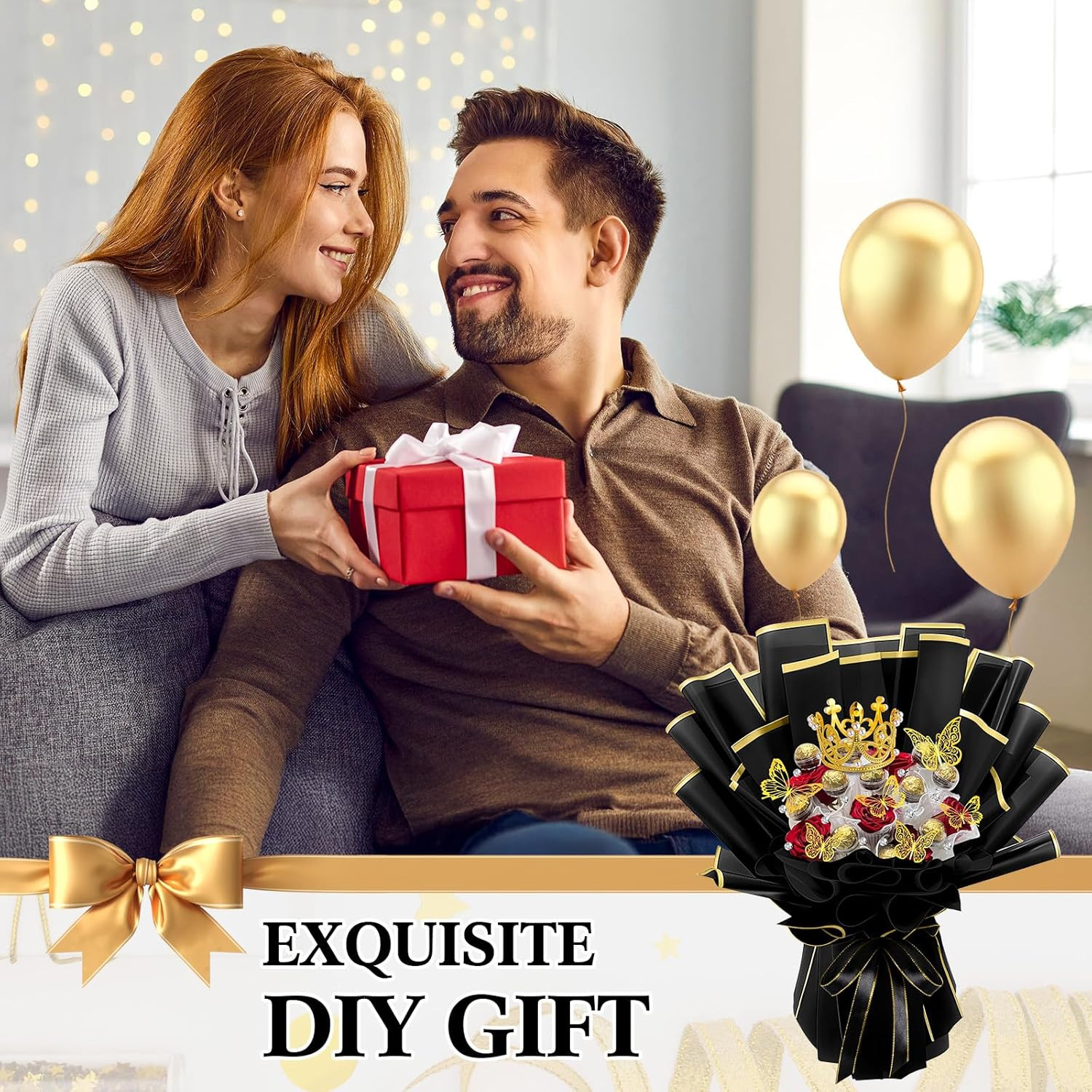 Graduation DIY Chocolate Flower Bouquet Kit with Acrylic Holder and Ribbon
