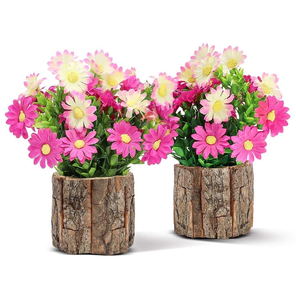 Artificial Flowers Set of 2 – Rustic Farmhouse Decor for Bathroom Shelf, Offi…