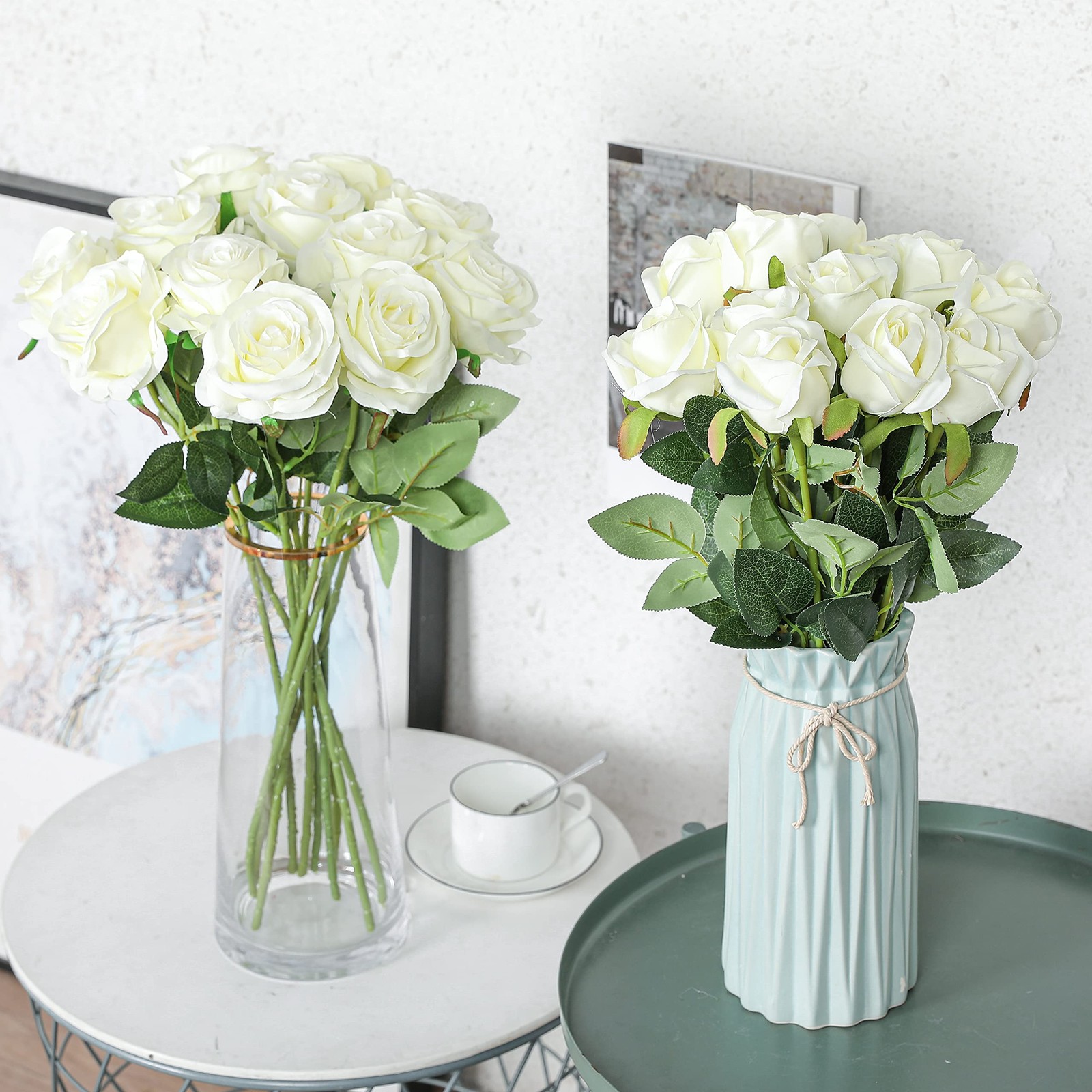 12PCS Artificial Silk Flowers Realistic Roses Bouquet Long Stem for Home Wedding