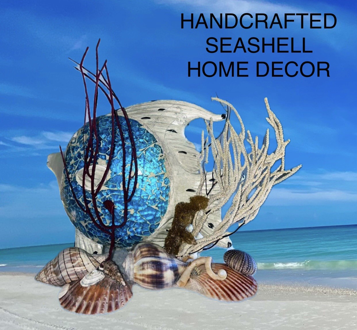 Under The Sea Teal Fish Arrangement, Table Art, Swimming Fish, Seashells