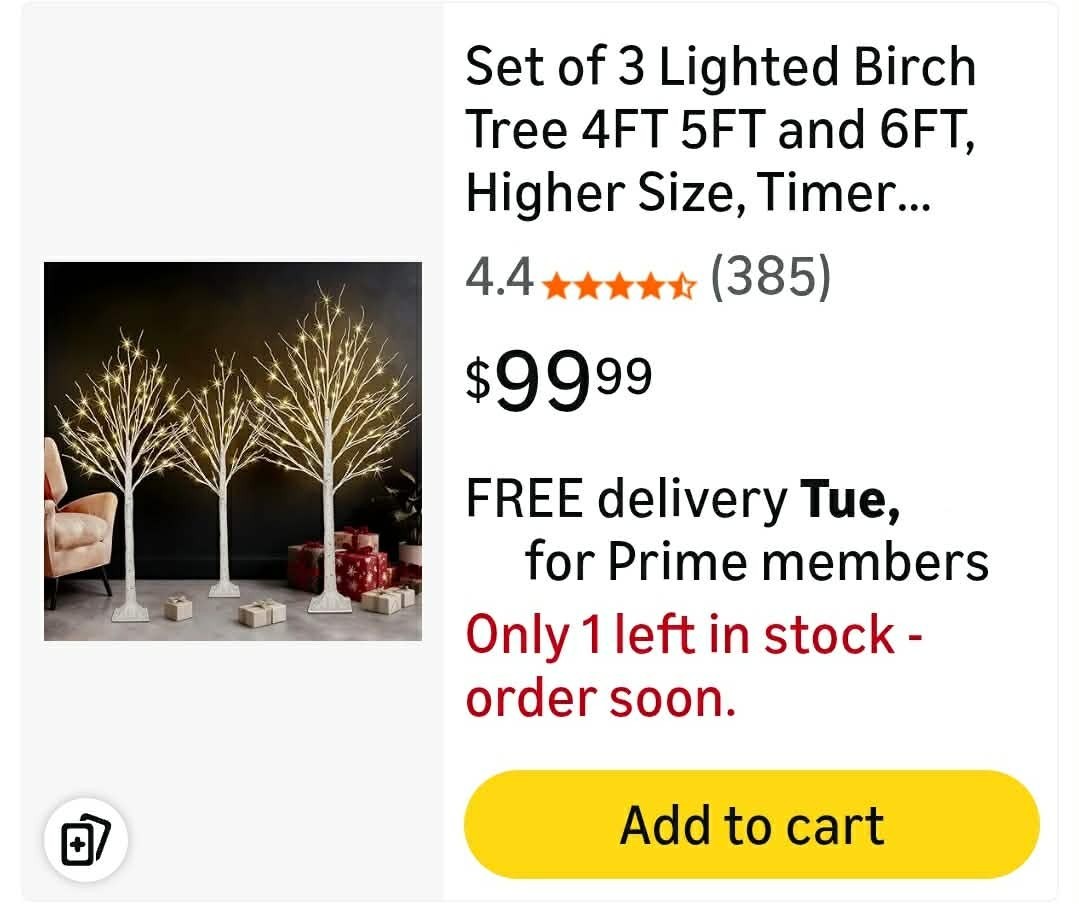 Set of 3 Lighted Birch Tree 4FT 5FT and 6FT, Higher Size, Timer Function…