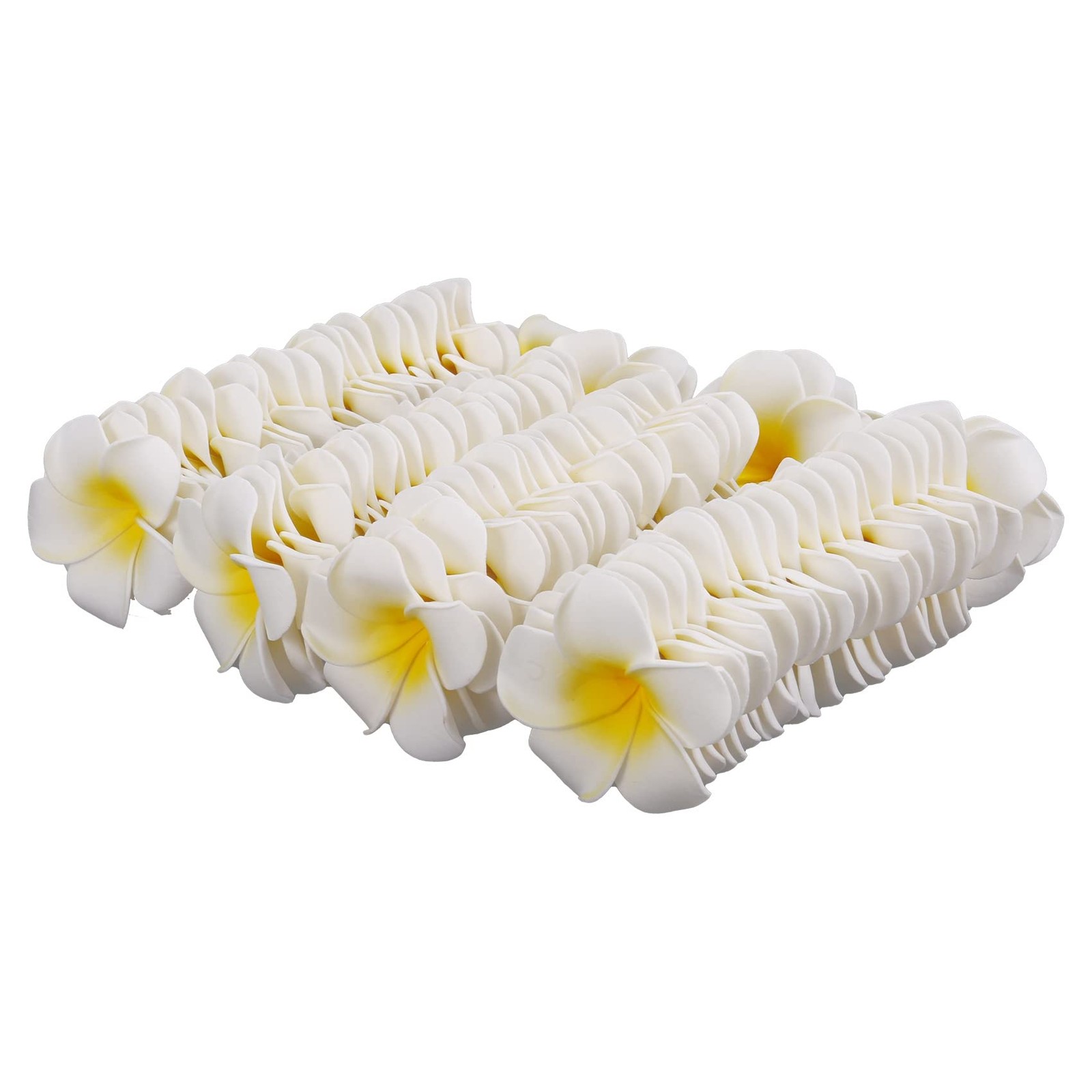 100Pcs White Foam Hawaiian Frangipani Artificial Plumeria Flower Petals Cap H…