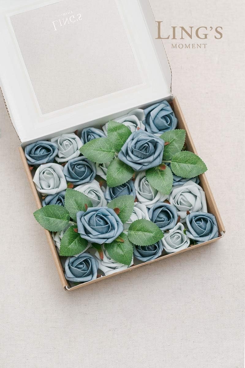24-Piece Artificial Rose Pack in Dutch Blue for Elegant Wedding Arrangements