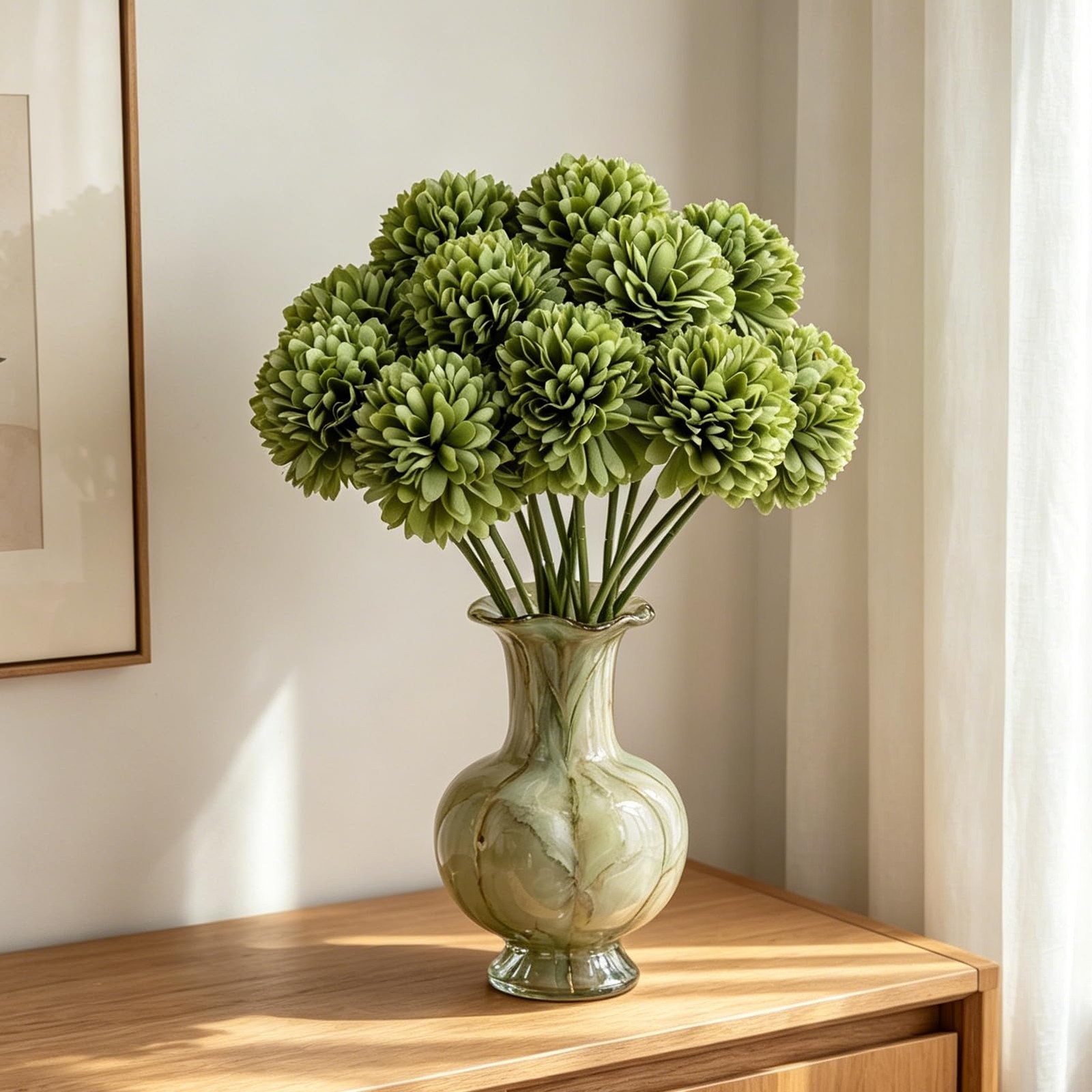 15 Pcs Artificial Chrysanthemums Flowers Green Flowers Silk Flowers Fake Mums…