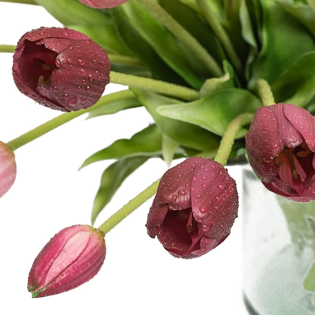 40Pcs Artificial Tulips Flowers, Soft Touch Realistic Latex Tulips Bouquet for H