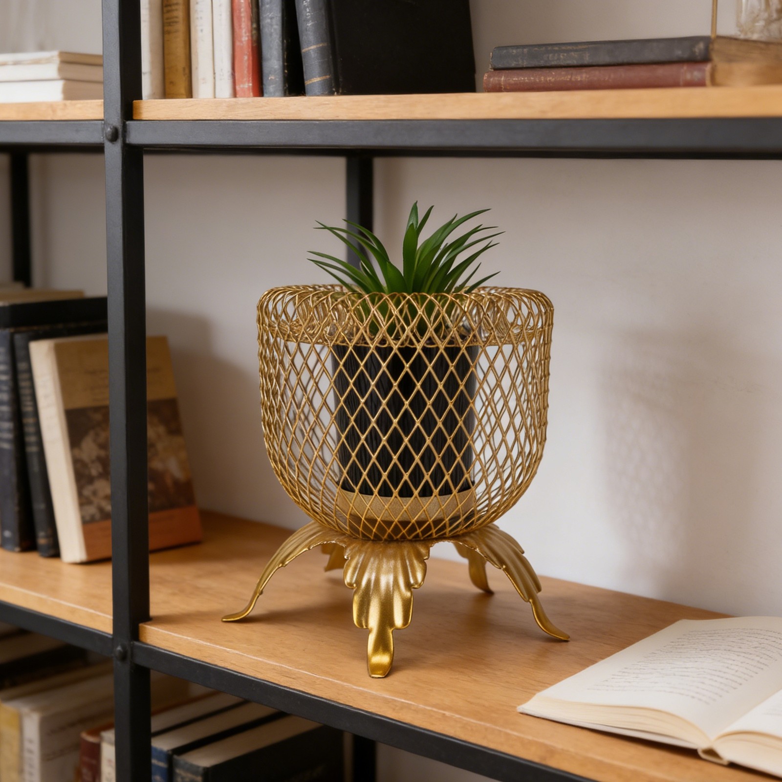 Small Fake Plant With Metal Cage Decorative Potted Artificial Succulent For Home