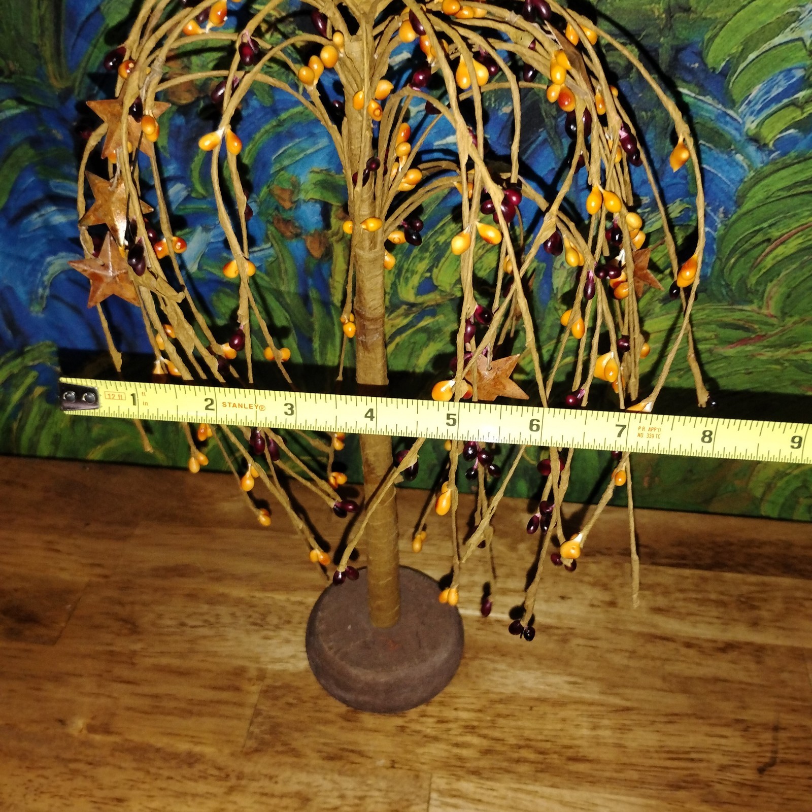 Weeping Willow Tree Primitive Orange & Red Berries with Stars-Rustic Country