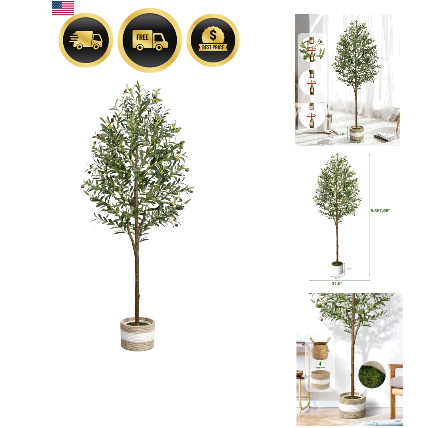 Artificial Olive Tree 5.5FT Faux Indoor Decorative Plant | Tall Trees with Pl…
