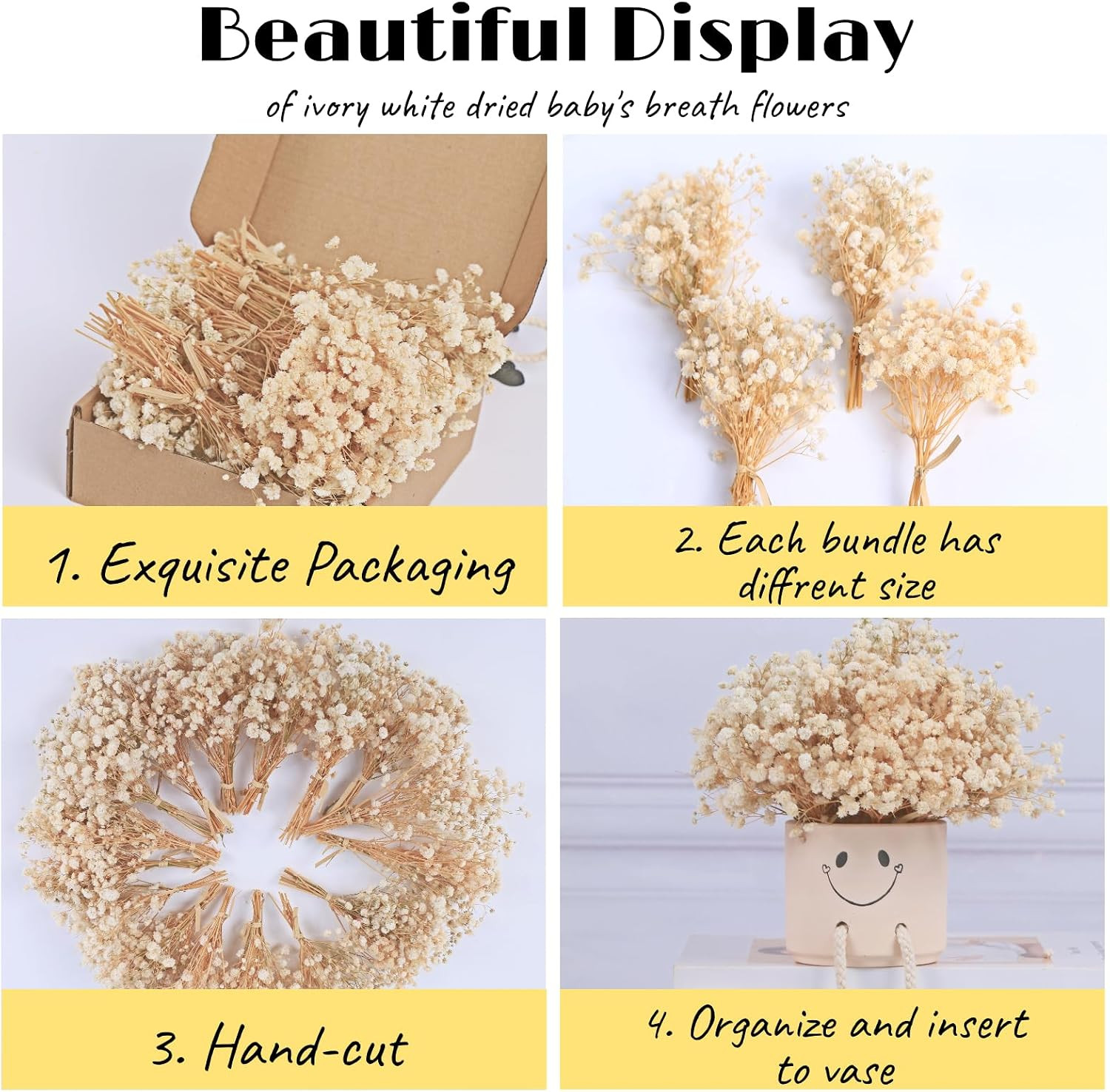 6000+ Mini Dried Baby’S Breath Flowers, 100 Pcs Ivory White Gypsophila, 6In | Mi
