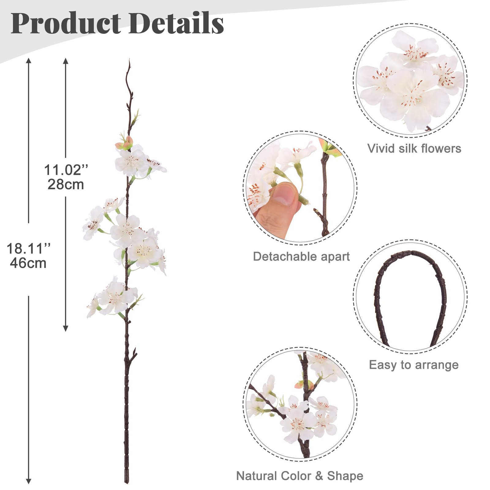 INXUGAO 12 PCS Faux Cherry Blossom Branches Decor 12pcs-18.11 Inch White
