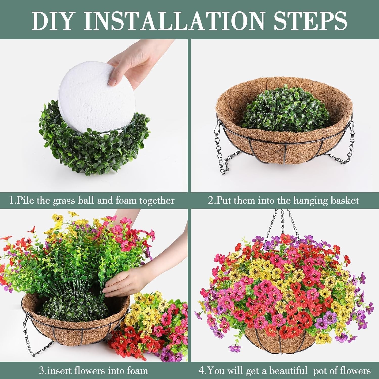 AGIRL 2 Set Artificial Hanging Flowers Baskets For Outdoors