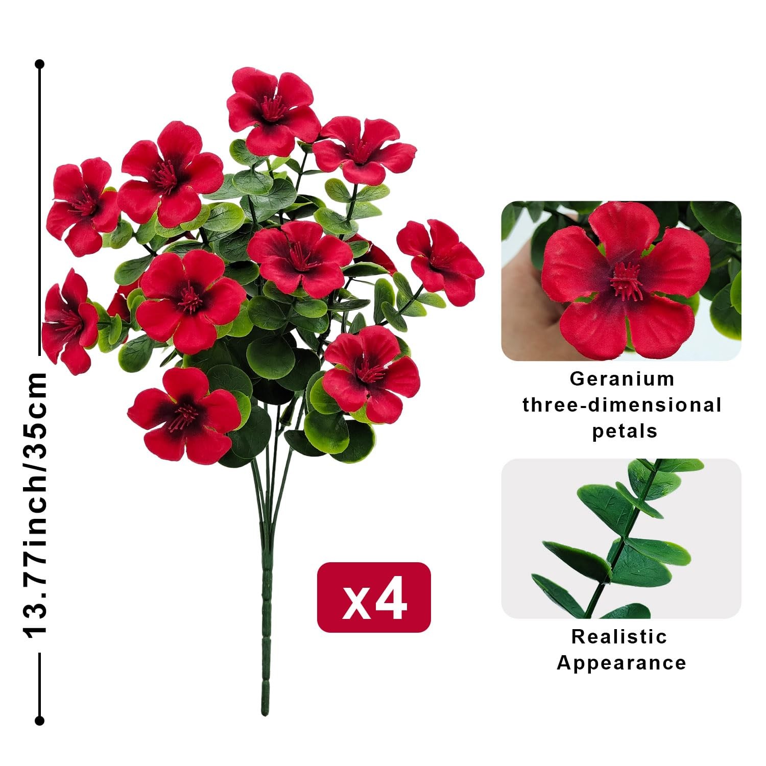 4 Bundles Large Artificial Geranium Flowers for Outdoors UV Resistant Faux Si…