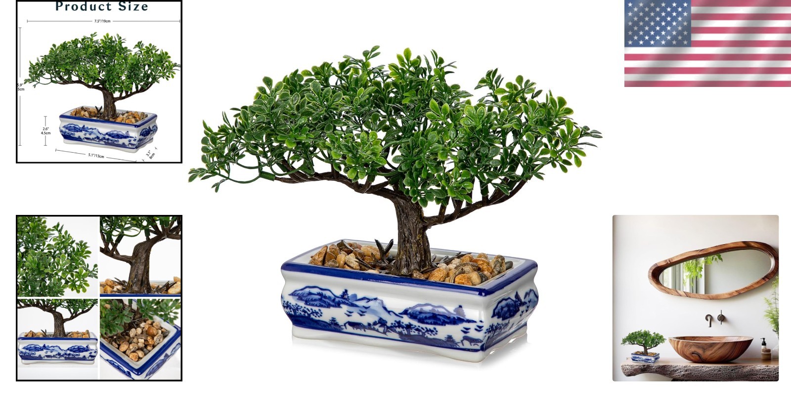 Elegant Artificial Bonsai Tree with Blue & White Porcelain Pot for Home Office
