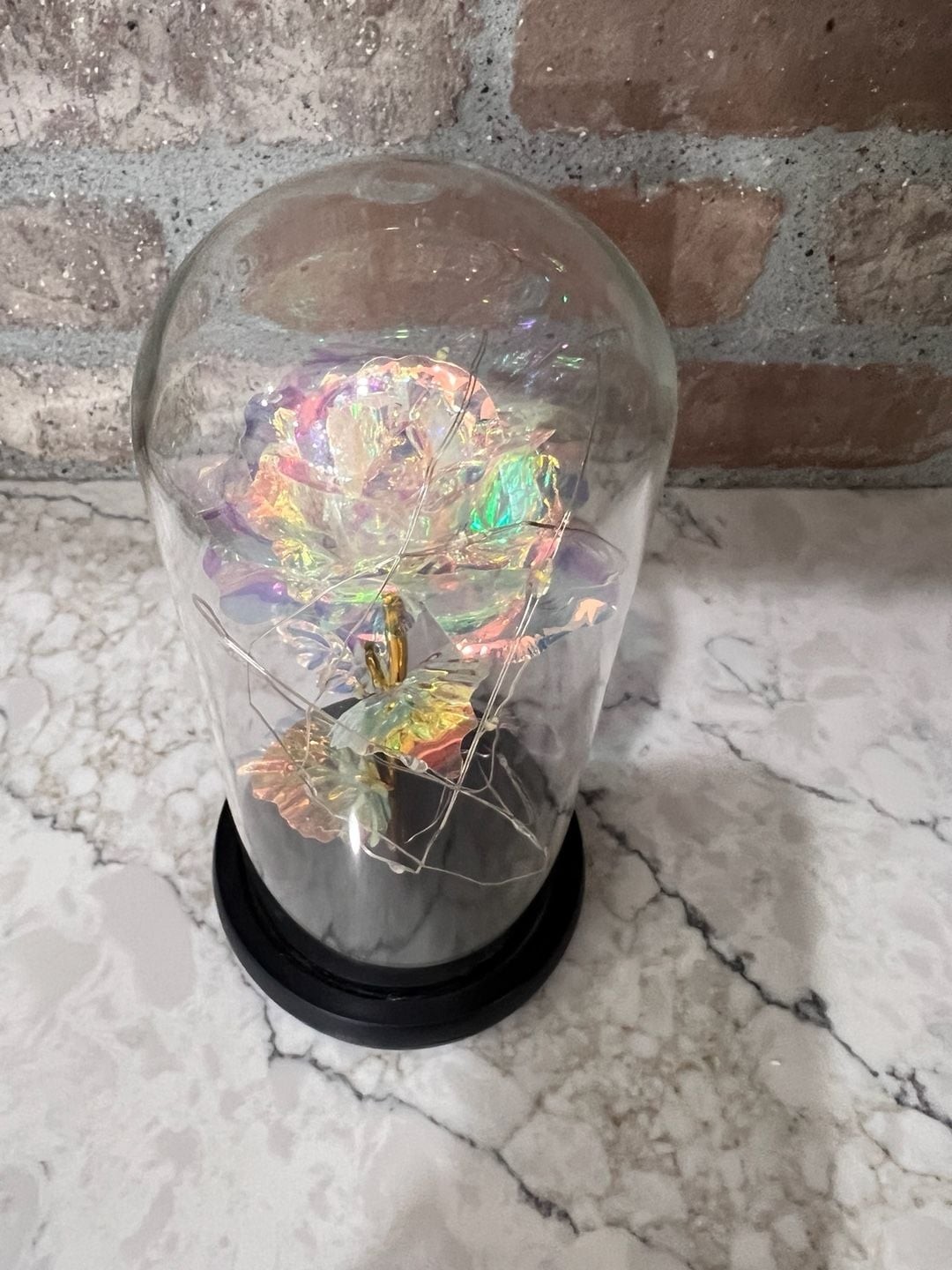 Galaxy Rose in Glass Dome with Multi-Color LED Lights, 8 Inch