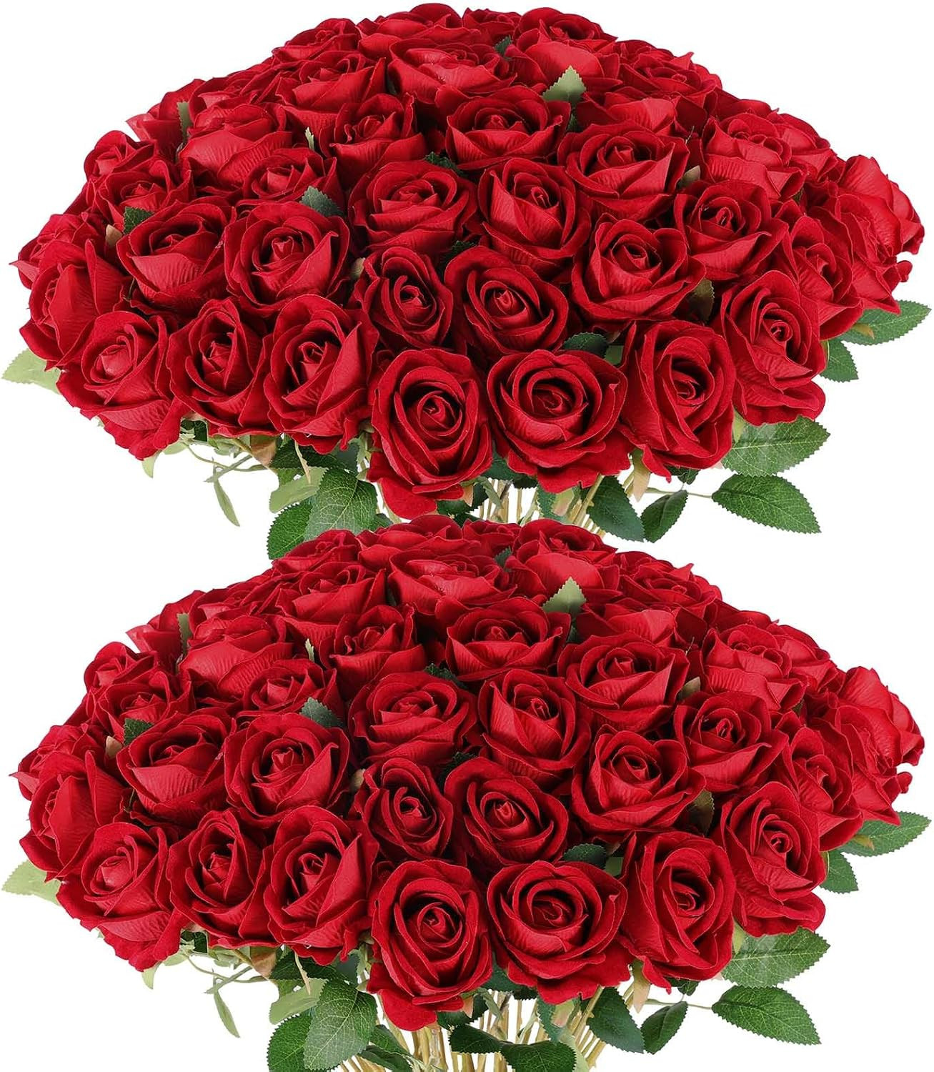 50 Pcs Artificial Roses in Bulk, Fake Velvet Silk Roses Realistic Rose for Weddi