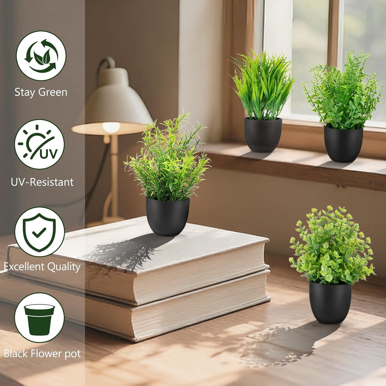 4 Pack Fake Desk Plants Small Faux Plants Mini Potted Artificial Plants for T…