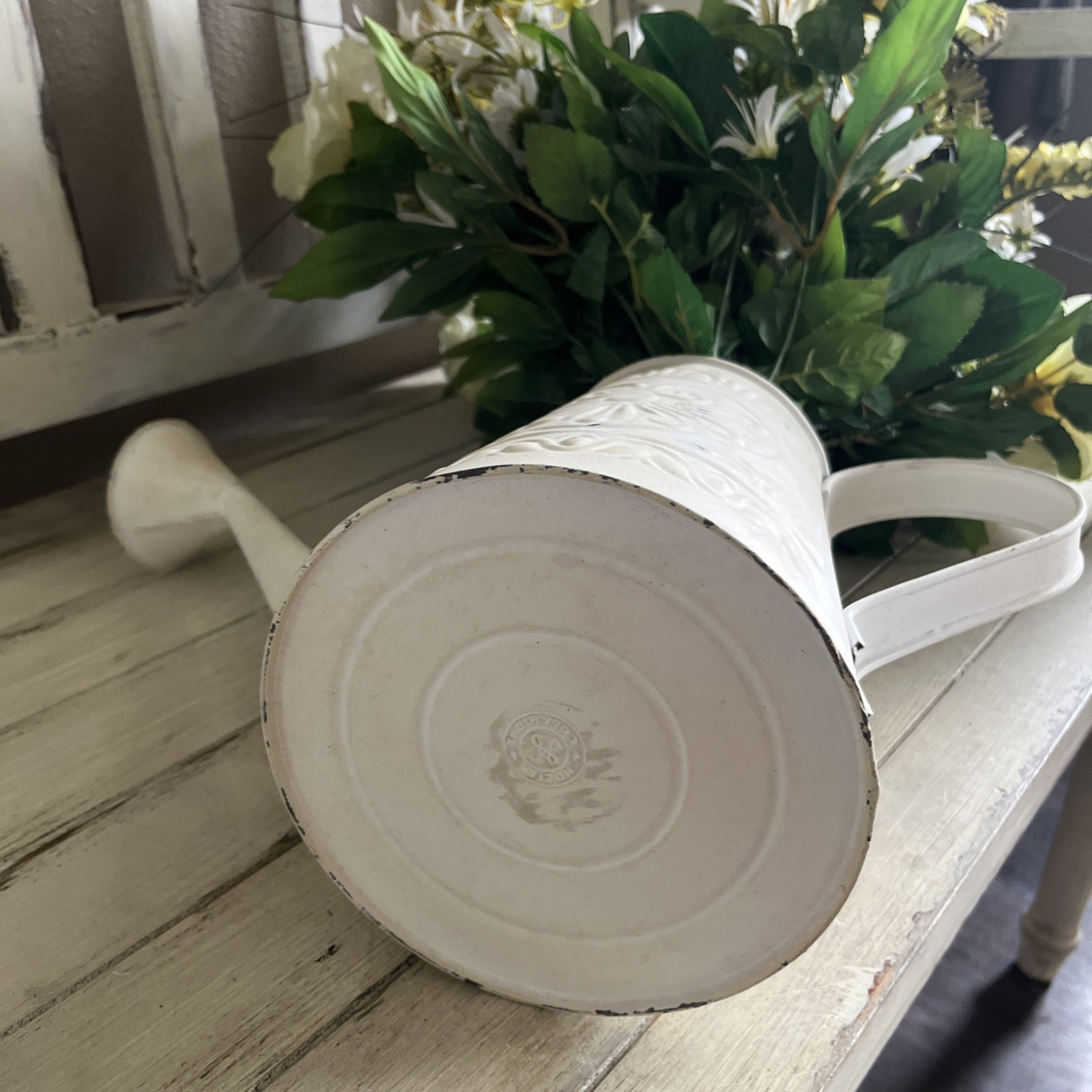 Vintage Artificial Flower Bouquet And Watering Can Large 24” Tall Cottagecore