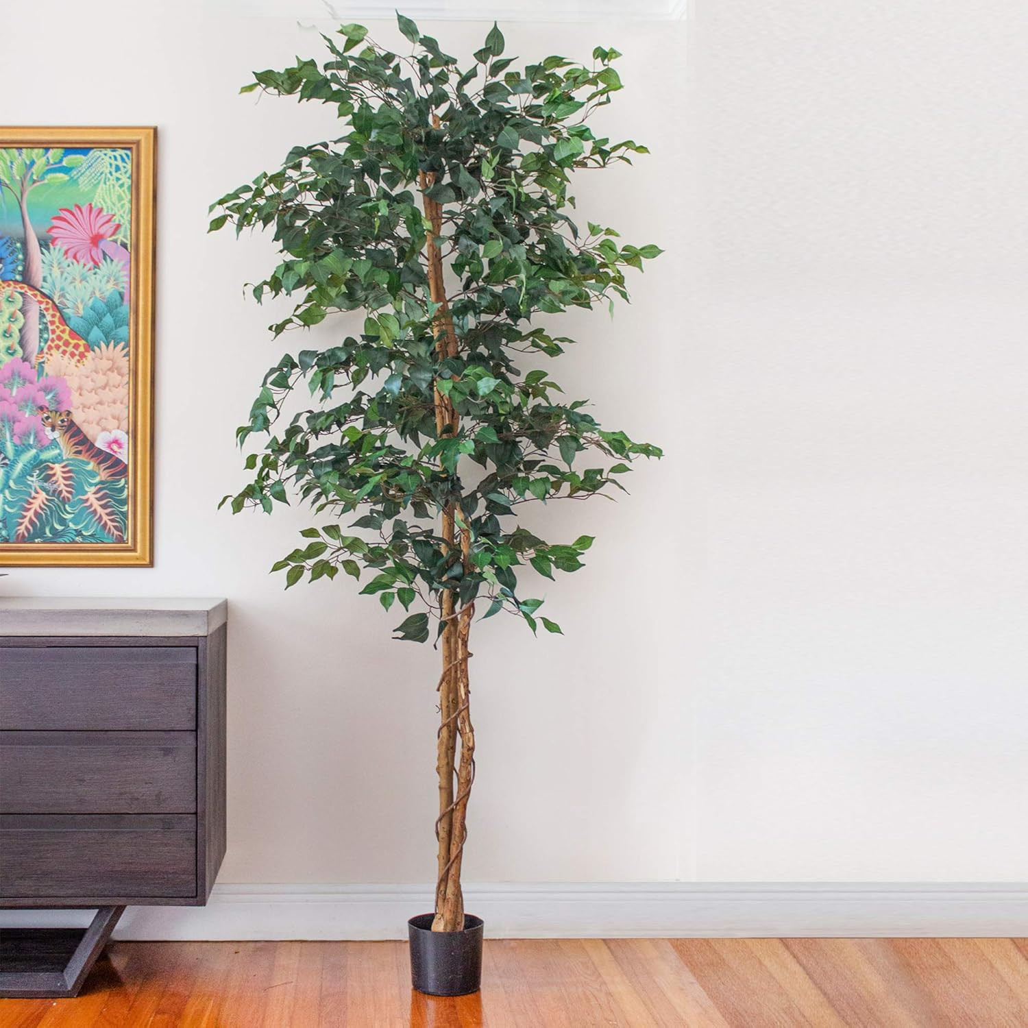 7Ft Artificial Ficus Tree with Natural Wood Trunks for Indoor Décor