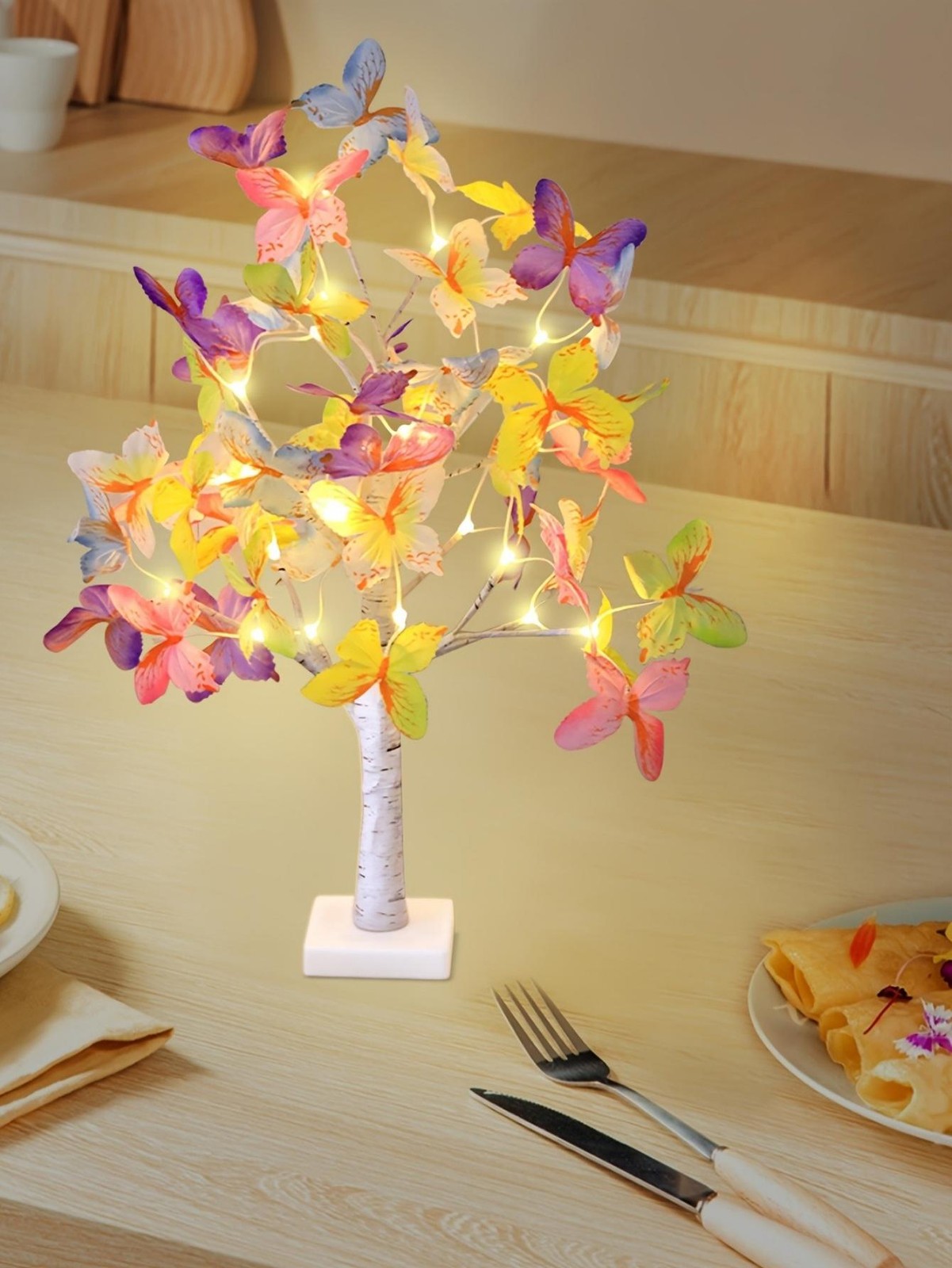 Butterfly Flower Tree LED Lamp USB Battery Artificial Plant Light Decor Home