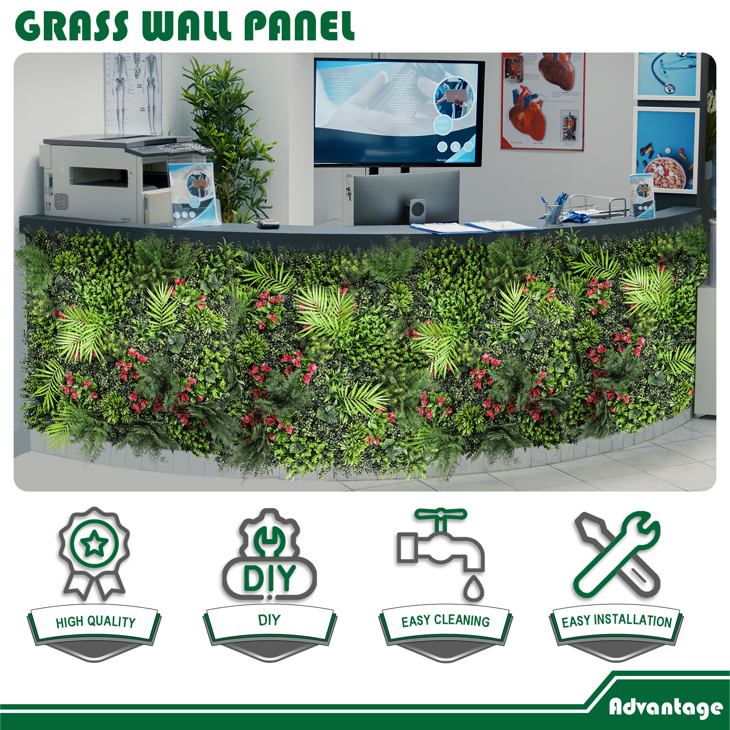 40″ Artificial Grass Mats 3D Mixed Plant Wall Ledge Decor For Home Festival #12