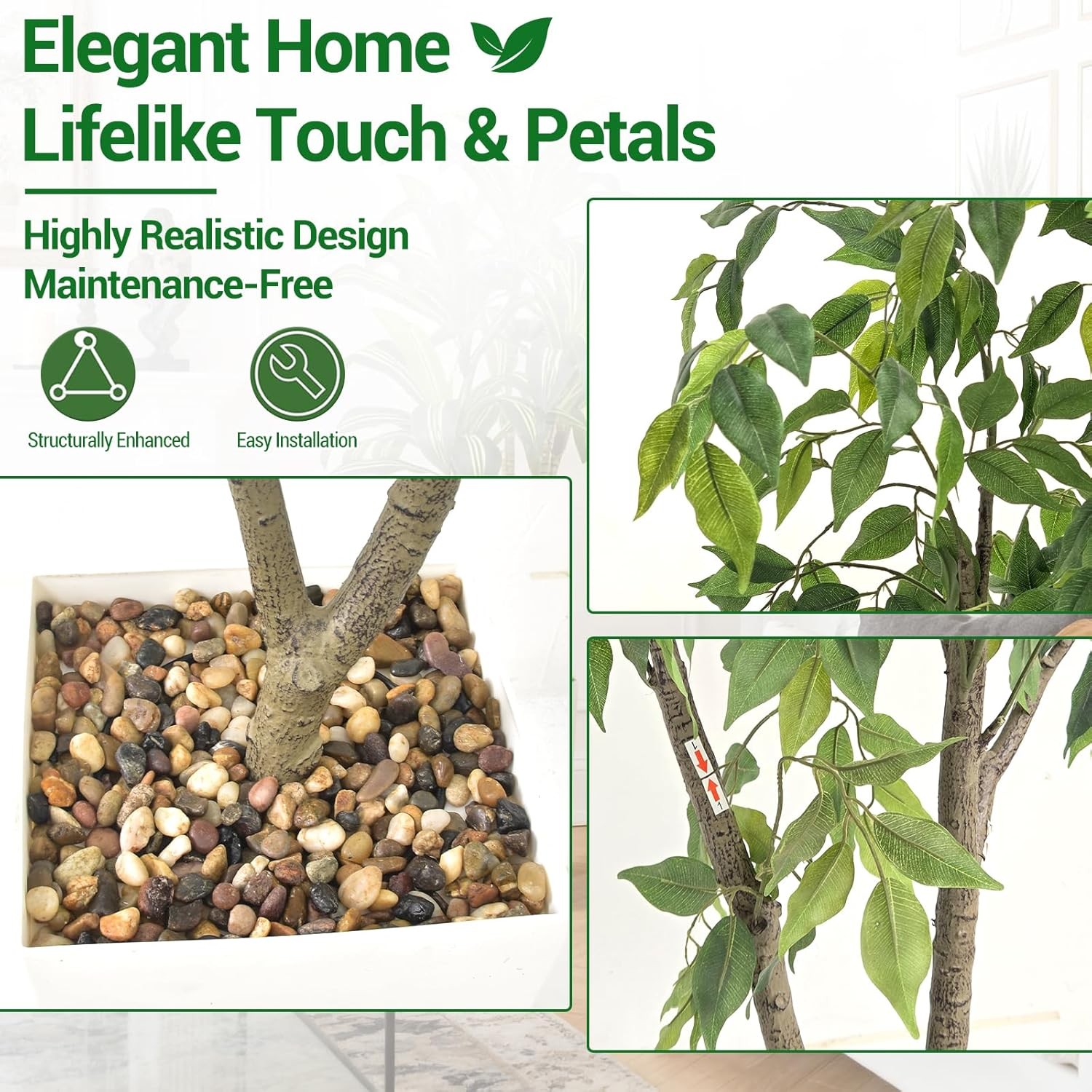Artificial Plants, 150cm Tall Plant Ficus Artificial Tree with White Pot, Fake