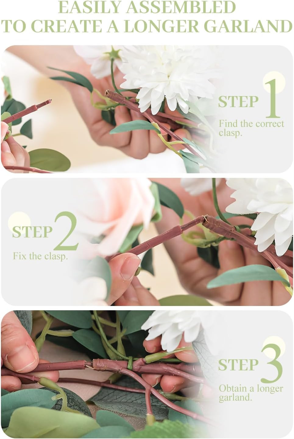 2 PCS Ivory White Eucalyptus & Rose Garlands for Wedding & Home Decor