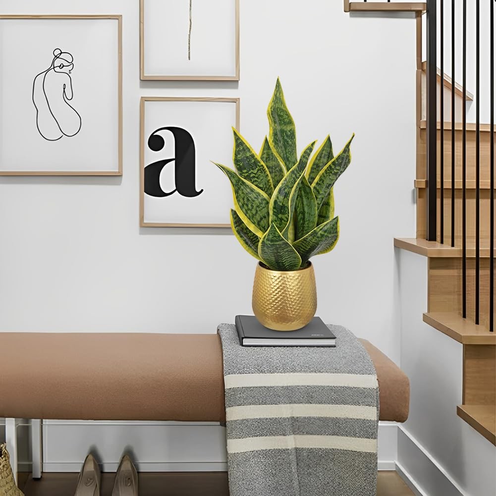 Artificial Snake Plant Gold Pot 18 Faux Sansevieria Potted Office Home Decor