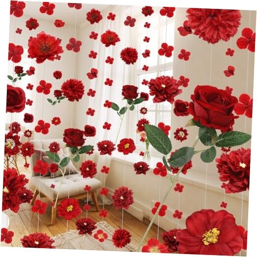 6 Pack Valentine’s Day Garlands 50ft Artificial Red Rose Hanging Decoration