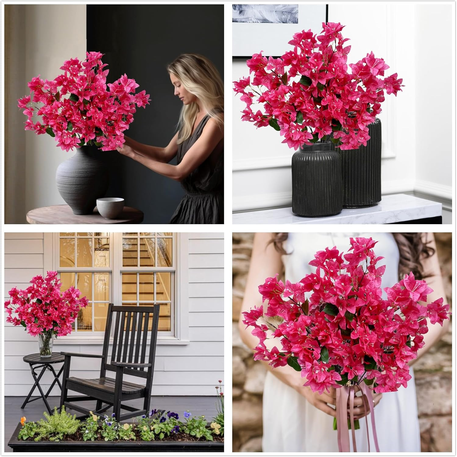 Pack of 20 – Artificial Bougainvillea Flower Stems Silk Fuchsia Bougainvillea Bu