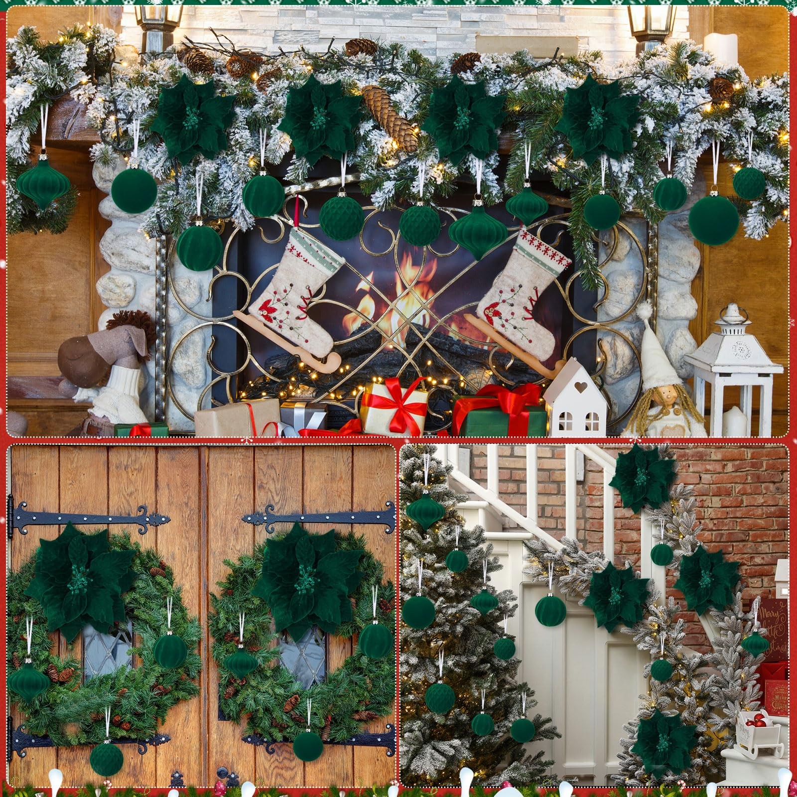 24 Pcs Velvet Poinsettia Christmas Tree Decor with 3.14 Inch Ball Ornaments I…