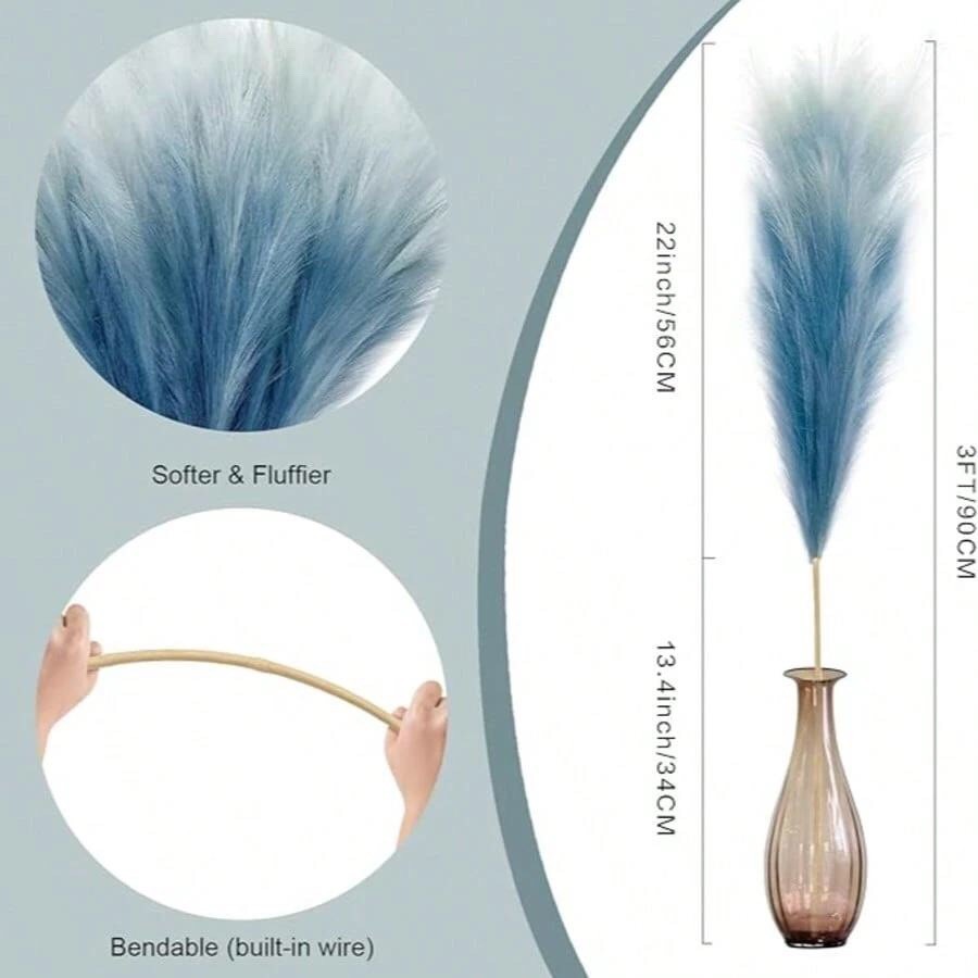 1pc Pink Artificial Pampas Grass Stem Silk Fluffy Flower Vase Filler Home Decor