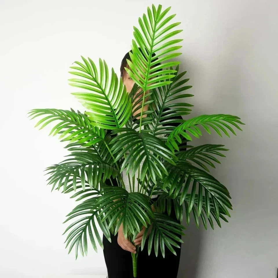 Large Artificial Palm Tree Tropical Fake Plants Green Plastic Palm Leaf