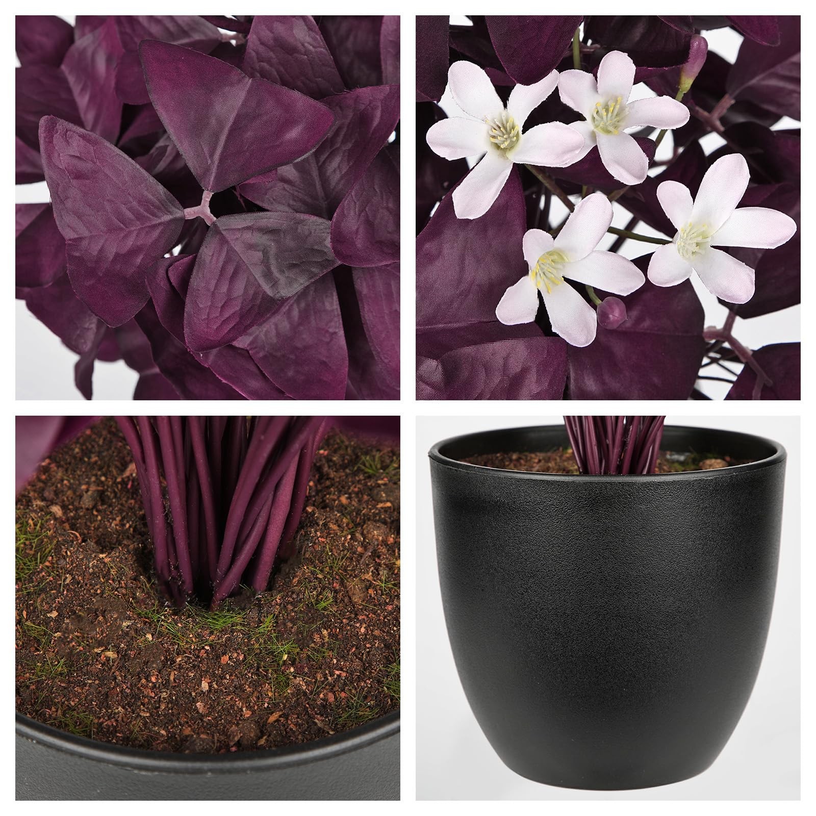 Artificial Purple Foliage Plant with White Flowers, 13.3’’ Faux Tabletop Deco…