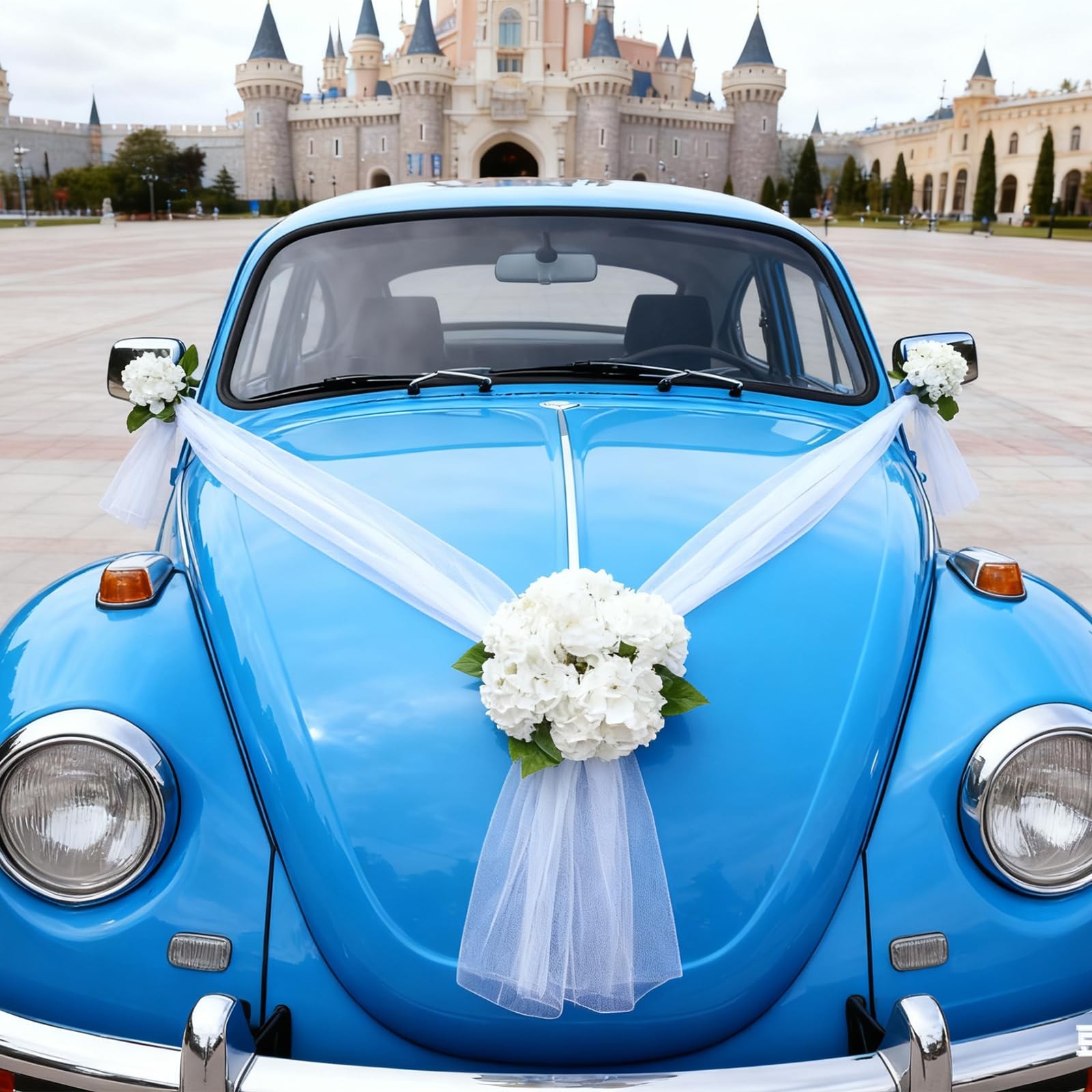 White Satin Ribbon Artificial Flower Wedding Car Bridal Decoration Ornament