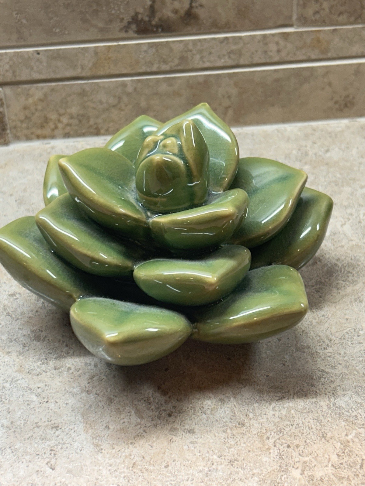 Vintage Green Ceramic Succulent Lotus Flower Sculpture Tablescape