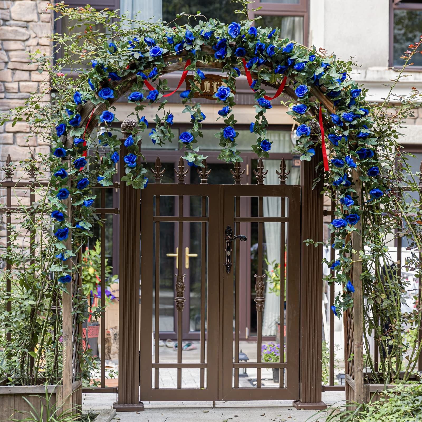 OWPFJG 2 Pack 16FT Artificial Rose Vine Fake Flowers Garland Hanging Silk Ros…