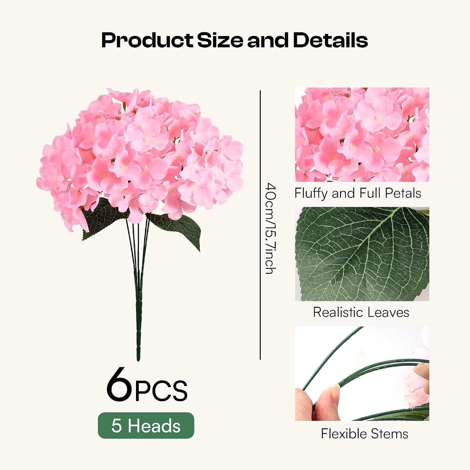 6 Bundles Hydrangea Artificial Flowers Outdoors & Indoor Bulk 30 Heads UV