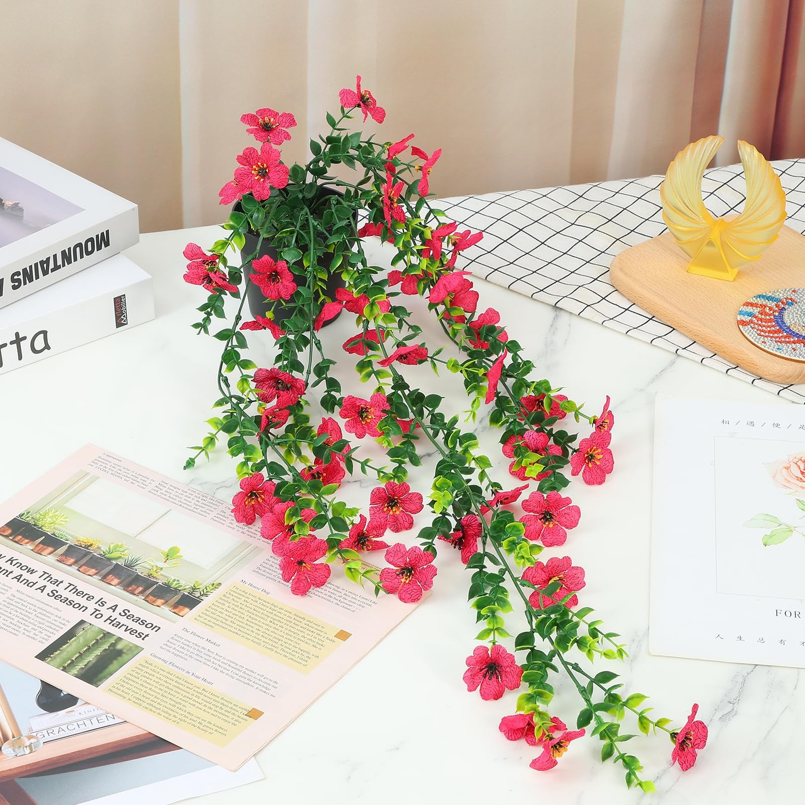 Fake Plants Hanging Artificial Potted Faux Eucalyptus Plants and Flowers for …