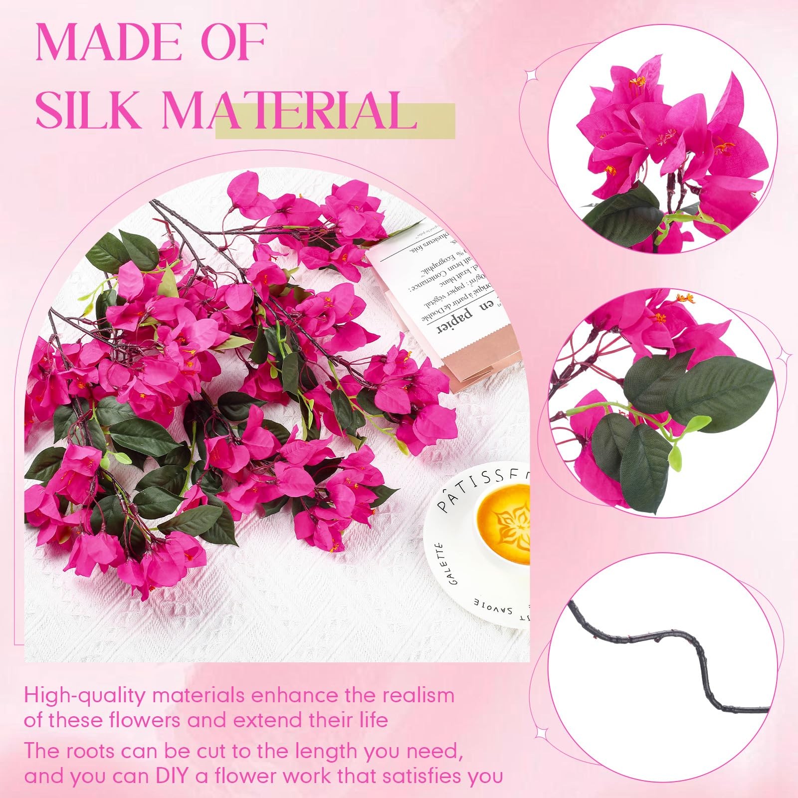 24 Pack Silk Bougainvillea Artificial Bougainvillea Floral with 6 Heads 30 In…