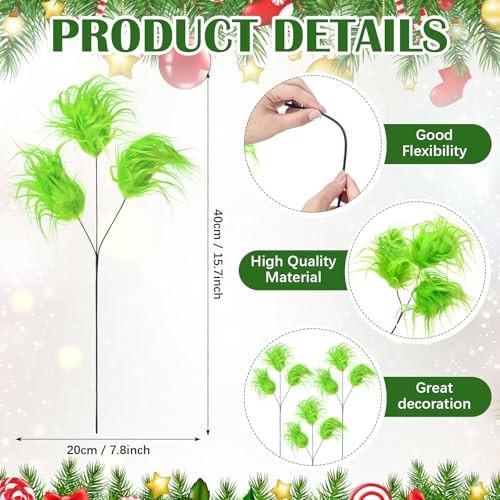 6 Pcs Lime Green Furry Christmas Tree Picks Decoration 16″ Lime Green