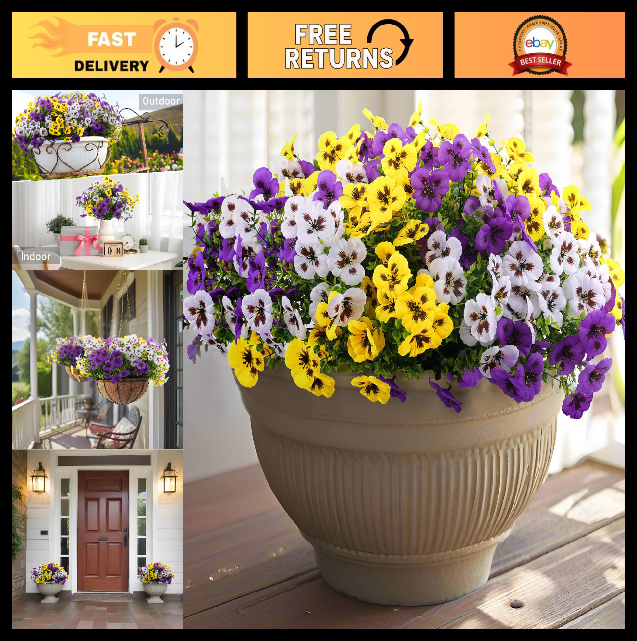 18 Pcs Artificial Pansy Flowers – Faux Silk Spring Decor for Planters, Porch, Ya