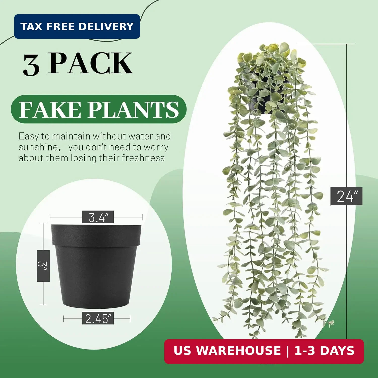 Der Rose 3Pcs Cozy Fake Eucalyptus Hanging Plants for Bathroom Wall Decor | Fres