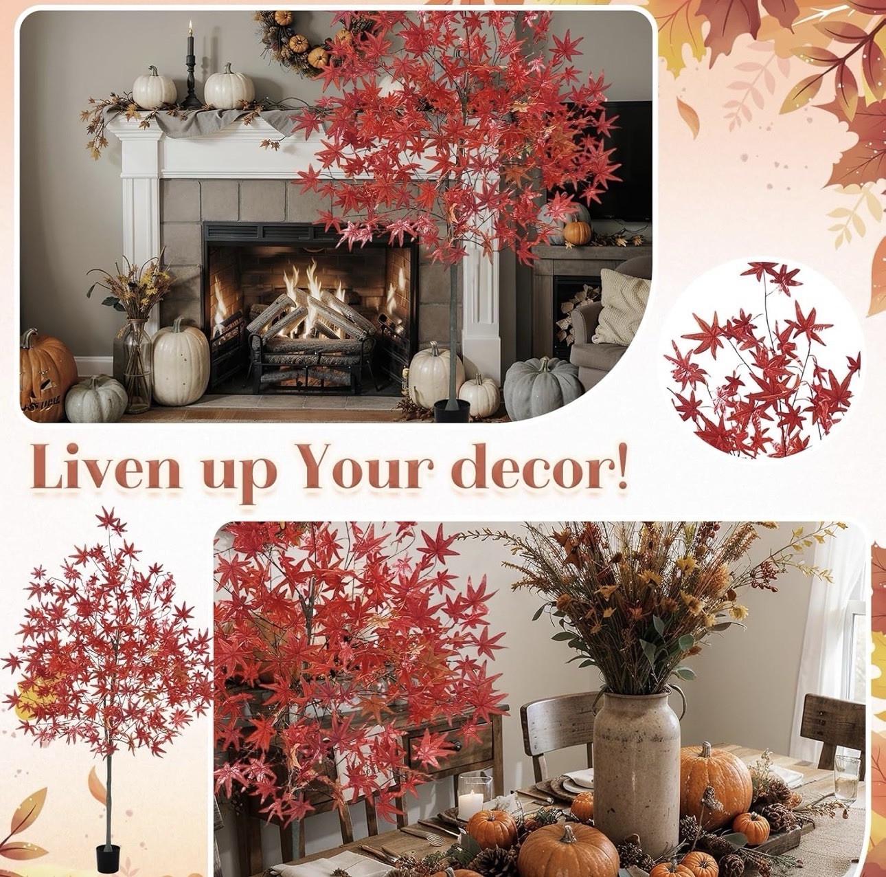6.6ft Faux Maple Fall Tree Fall Decorations for Home, Artificial